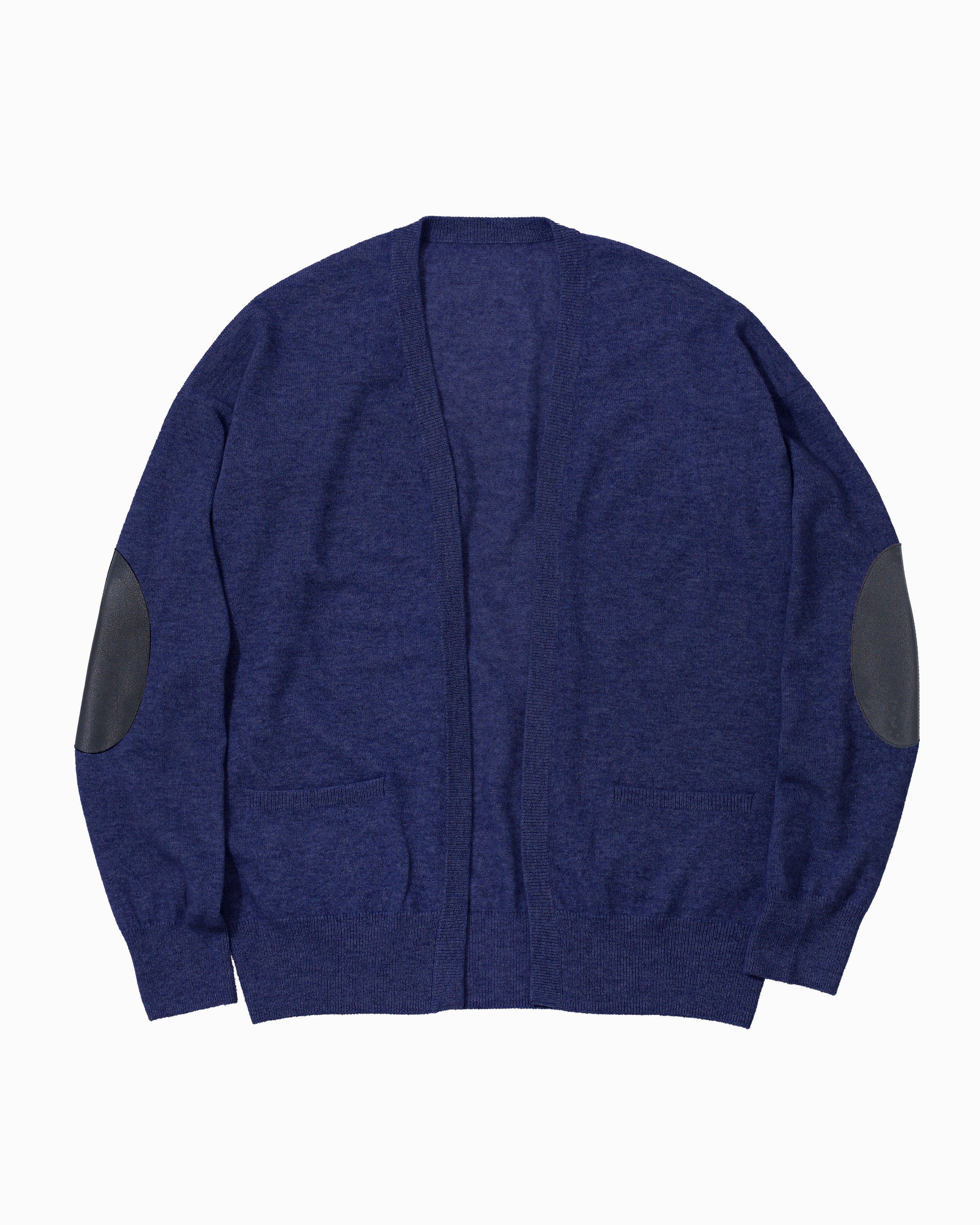 cash&barba モンゴリアンカシミヤ エルボーパッチカーディガン NAVY