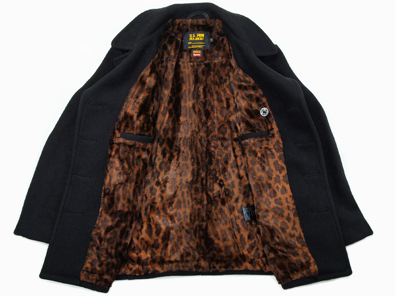Supreme Schott Peacoat S レオパード ピーコート15aw Supreme×Schott