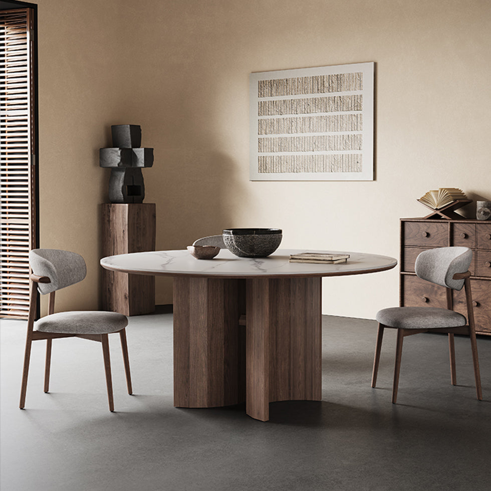 セラミック×アッシュ無垢材丸テーブル｜FAS級木材×耐熱天板 hagst-565