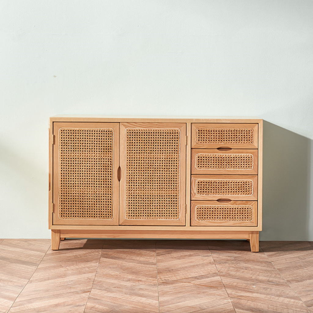 ラタン扉が魅力の木製キャビネット｜ナチュラル収納家具 – 6JOHAN