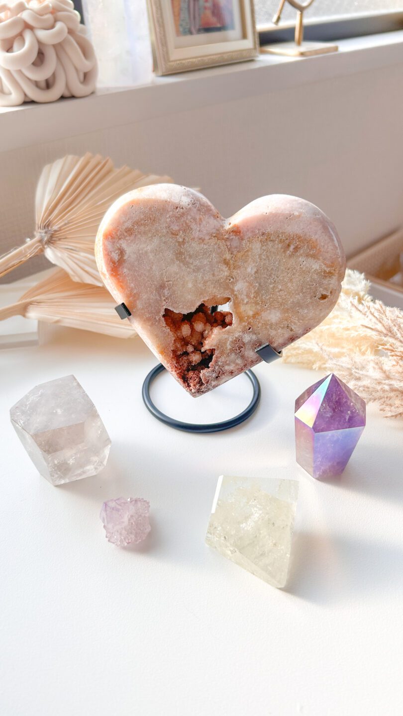 高品質 ロータスピンクのXL特大 ピンク アメジスト ハート （スタンド