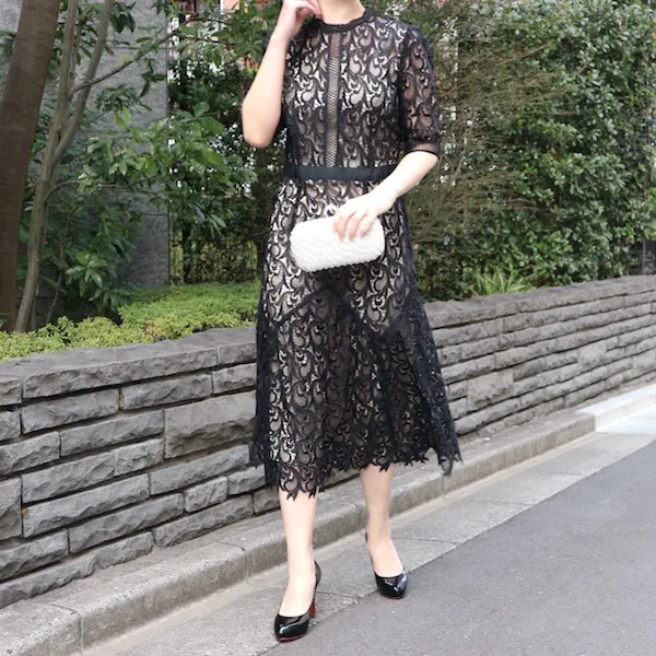 CELFORD（セルフォード） リーフレースドレス（ブラック/サイズ38