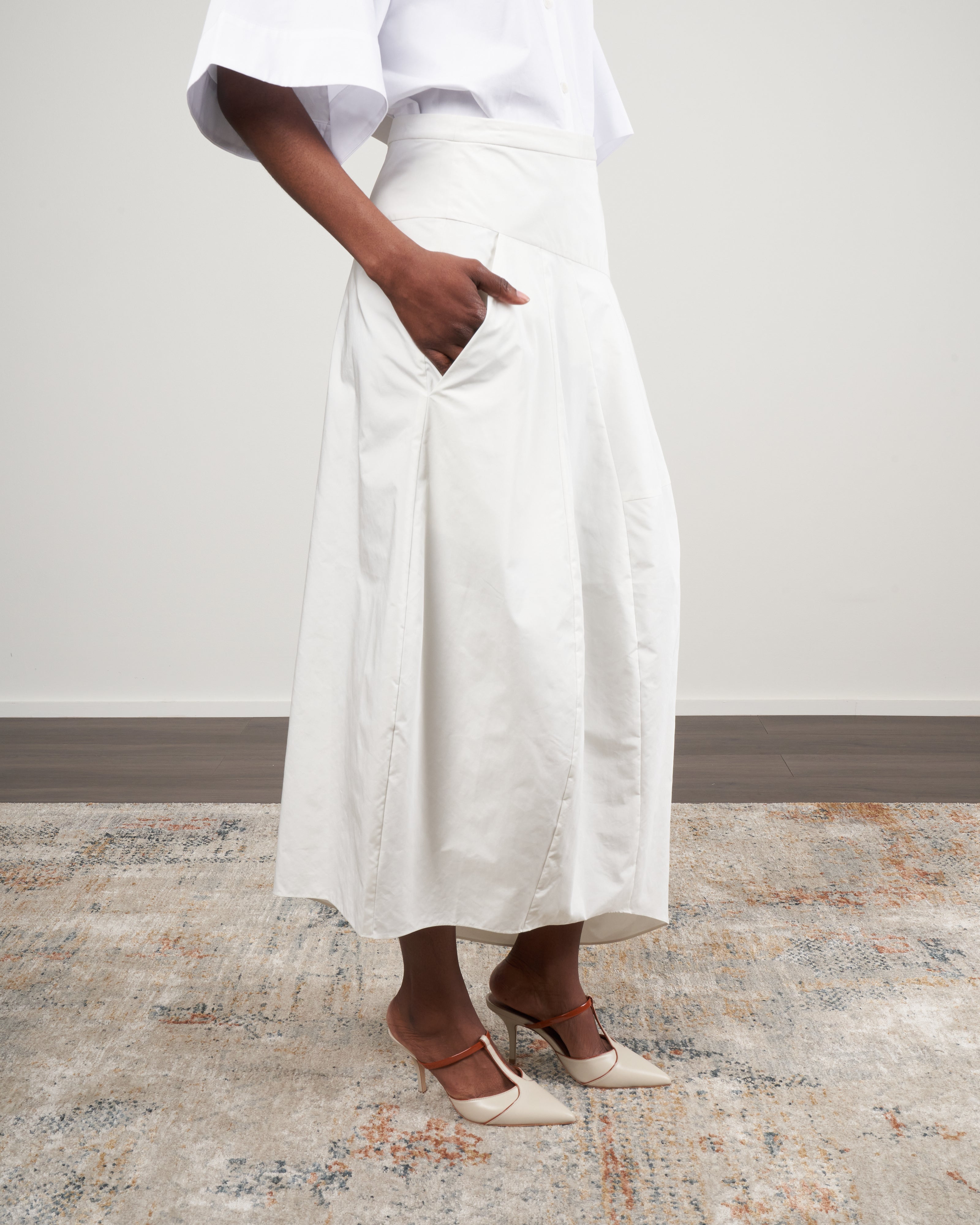 Tibi Nylon Asymmetrical Balloon Skirt White White