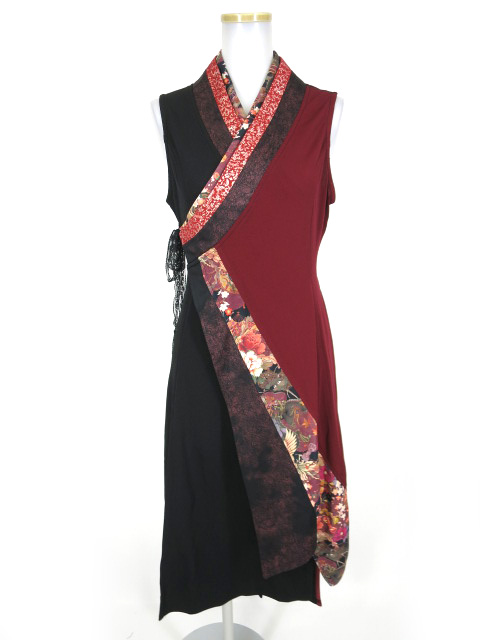 Qutie Frash 龍プリント和柄切替オフショルダー チュニック ポンチョ