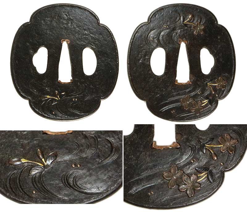 日本刀の鐔・鍔｜鉄地吉野川図(流水に桜)｜日本刀専門店・東京【十拳】