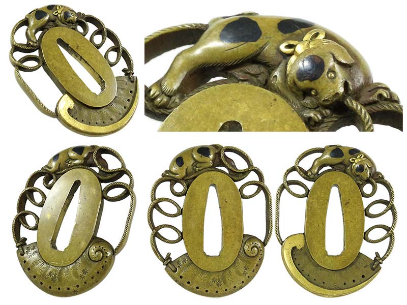 日本刀の鐔・鍔｜真鍮地狗児戯鮑貝図｜日本刀専門店・東京【十拳】