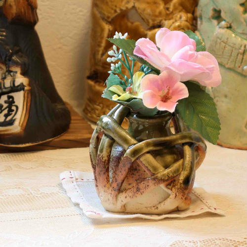 楽天市場】信楽焼 一輪挿し 緋色 ビードロ 篭目 小さい 花瓶 陶器