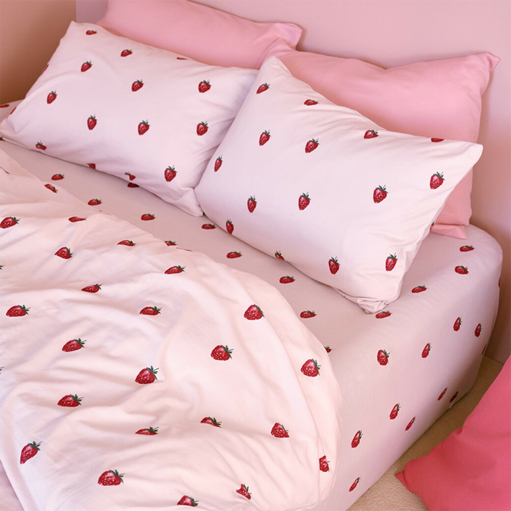 ジェラートピケ イチゴ柄 ボックスシーツ カバー ホワイト ジェラート