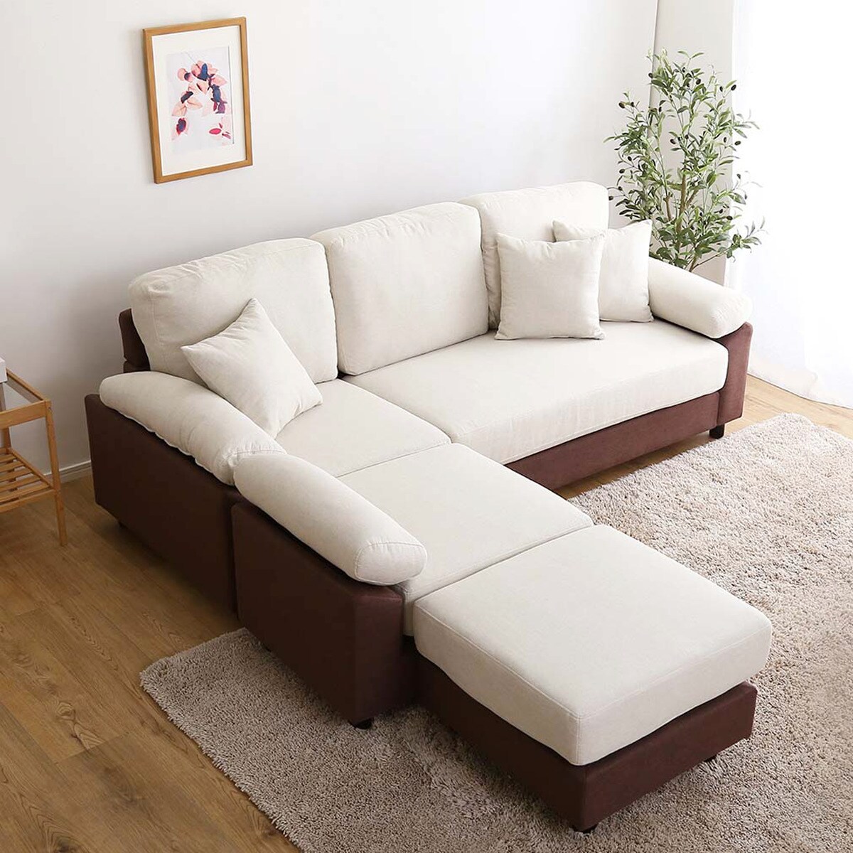 楽天市場】[幅197cm] 布張りツートン5人掛けコーナーカウチソファ (IV