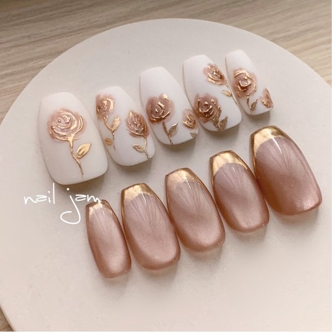 楽天市場】オーダーネイルチップ ミスティックベージュのローズネイル