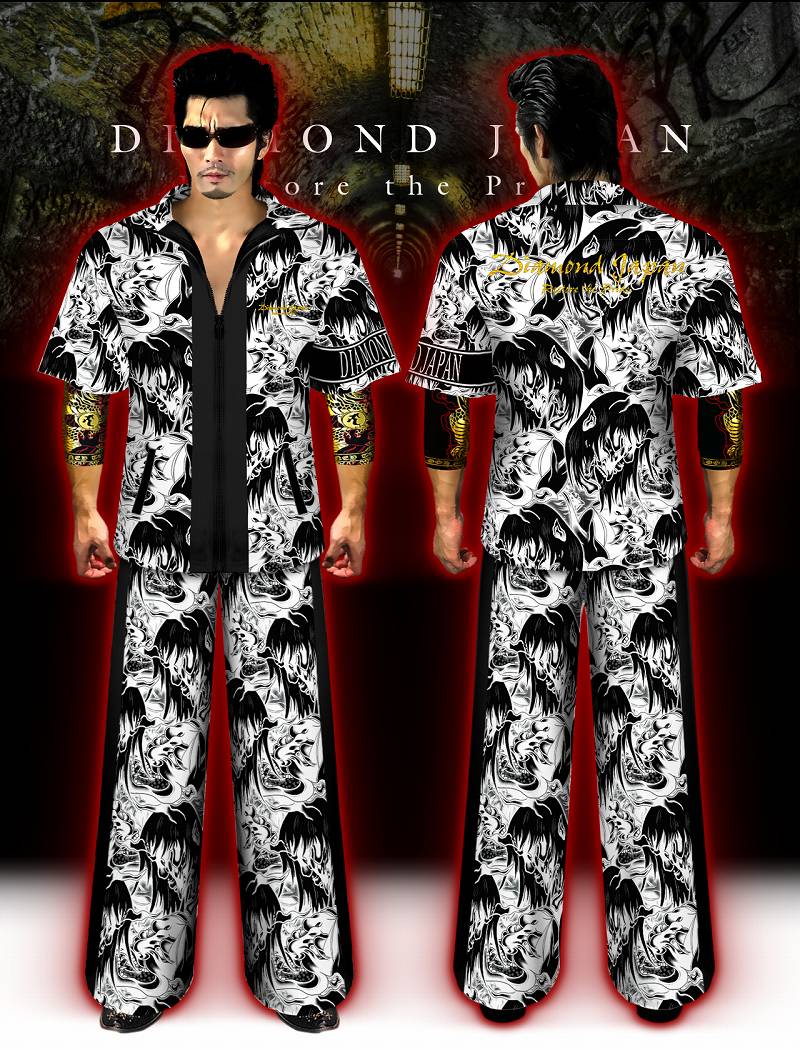 楽天市場】刺繍入り 般若総柄 半袖 セットアップ ジャージ 白×黒