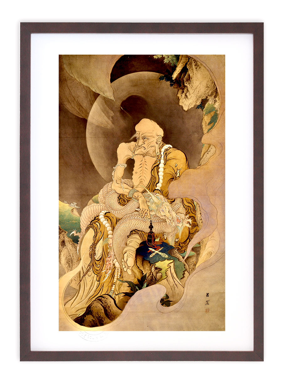 狩野芳崖【蝶・牡丹】紙本掛軸二重箱（河鍋暁斎・菊池容斎／狩野派）