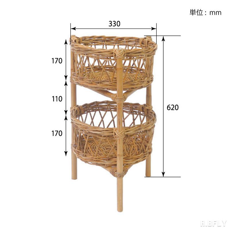 楽天市場】2段ラック 2段バスケット ラウンド 円形 ラタン 籐 皮付き