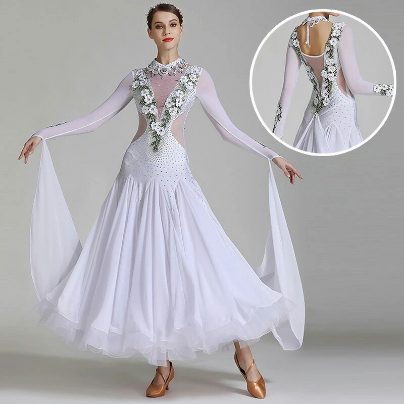 楽天市場】送料無料 社交ダンス衣装 モダンドレス ホワイト 花柄