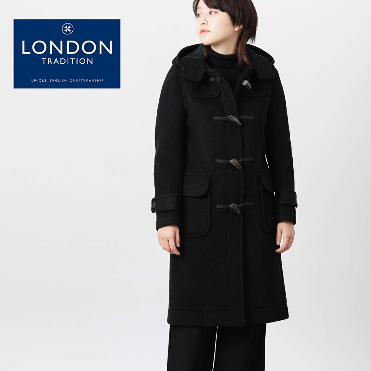 TraditionLONDON イングランド製ロングダッフルコート黒 38