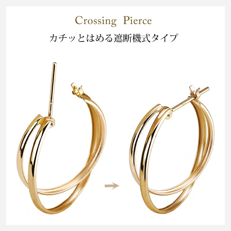 楽天市場】K18ピンクゴールドフープピアス(Wサークル/クロッシング)(18