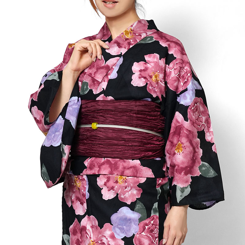楽天市場】【MAX10%OFFクーポン配布中】浴衣 黒紺 赤 ピンク 椿 花柄