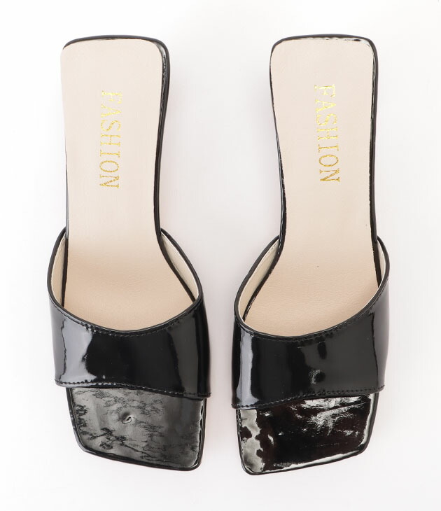 楽天市場】エナメル調スクエアトゥミュールサンダル レディース