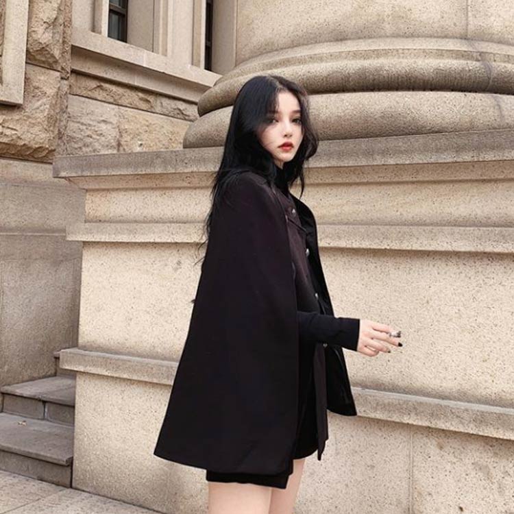 ケープ ポンチョコート ブラック レディース フリー アンゴラ ケープ