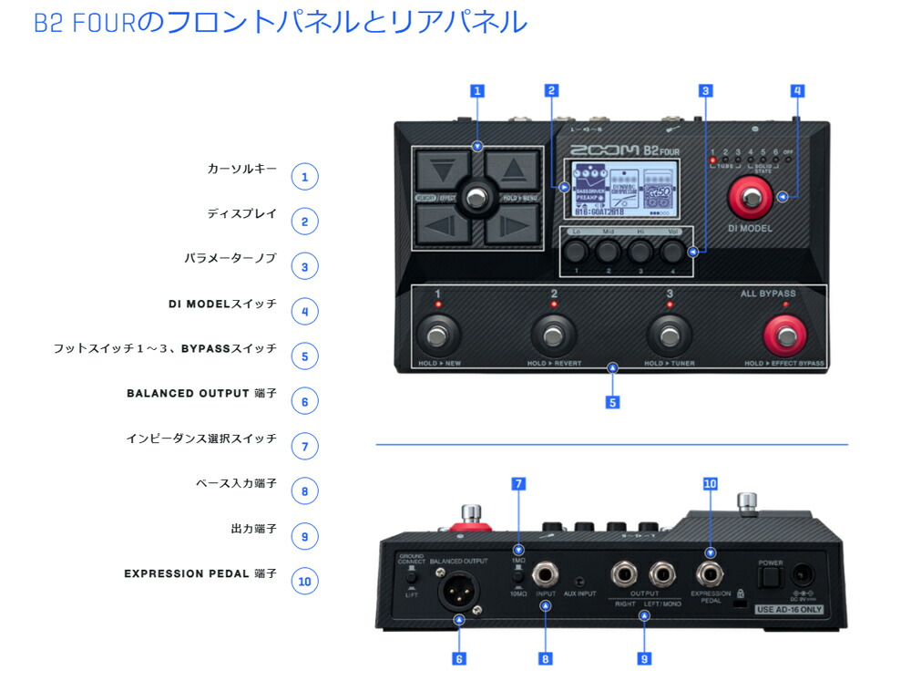 楽天市場】ZOOM B2 FOUR 新品 ベース用マルチエフェクター[ズーム