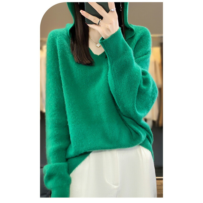 楽天市場】ウール100％ ニット レディース ウールセーター フード付