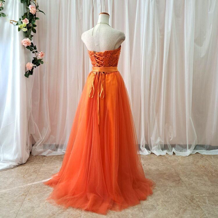 ウエストリボン1回着セミオーダードレス煌めき玉蟲ブラッドオレンジ
