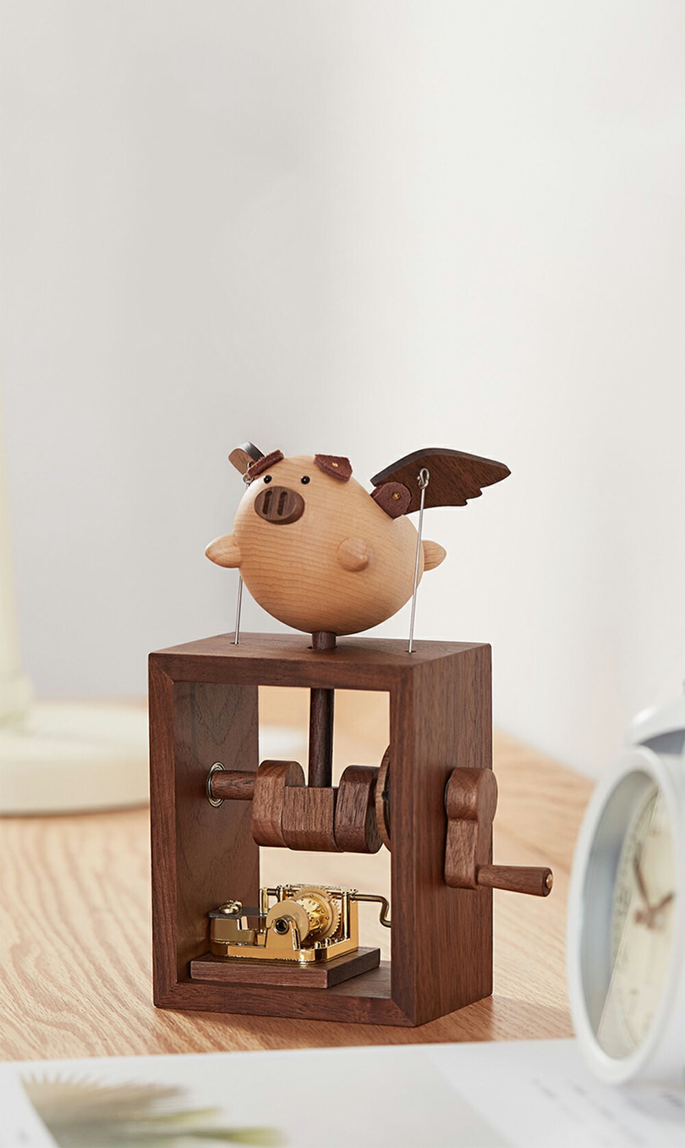 楽天市場】贅 木製 オルゴール 手回し 手動式 豚 ぶた Monkey 牛 銘木
