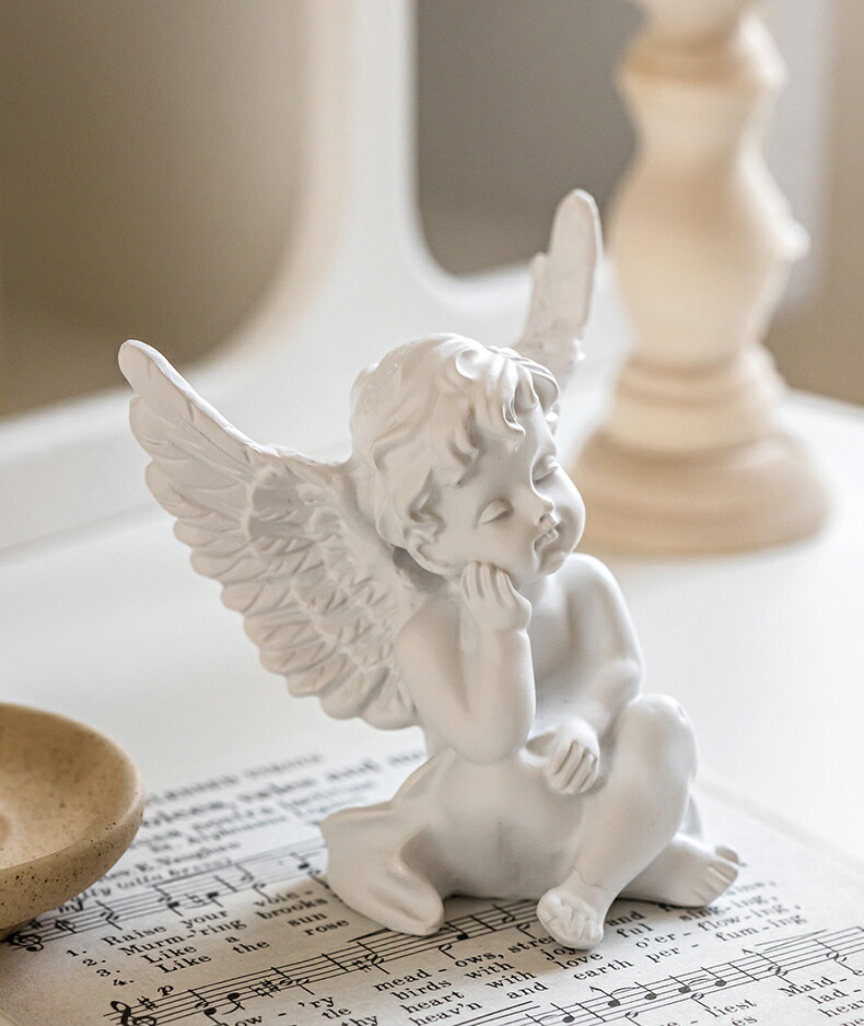 楽天市場】居眠り 天使 置物 子供 翼 樹脂 小 彫像 白 オブジェ
