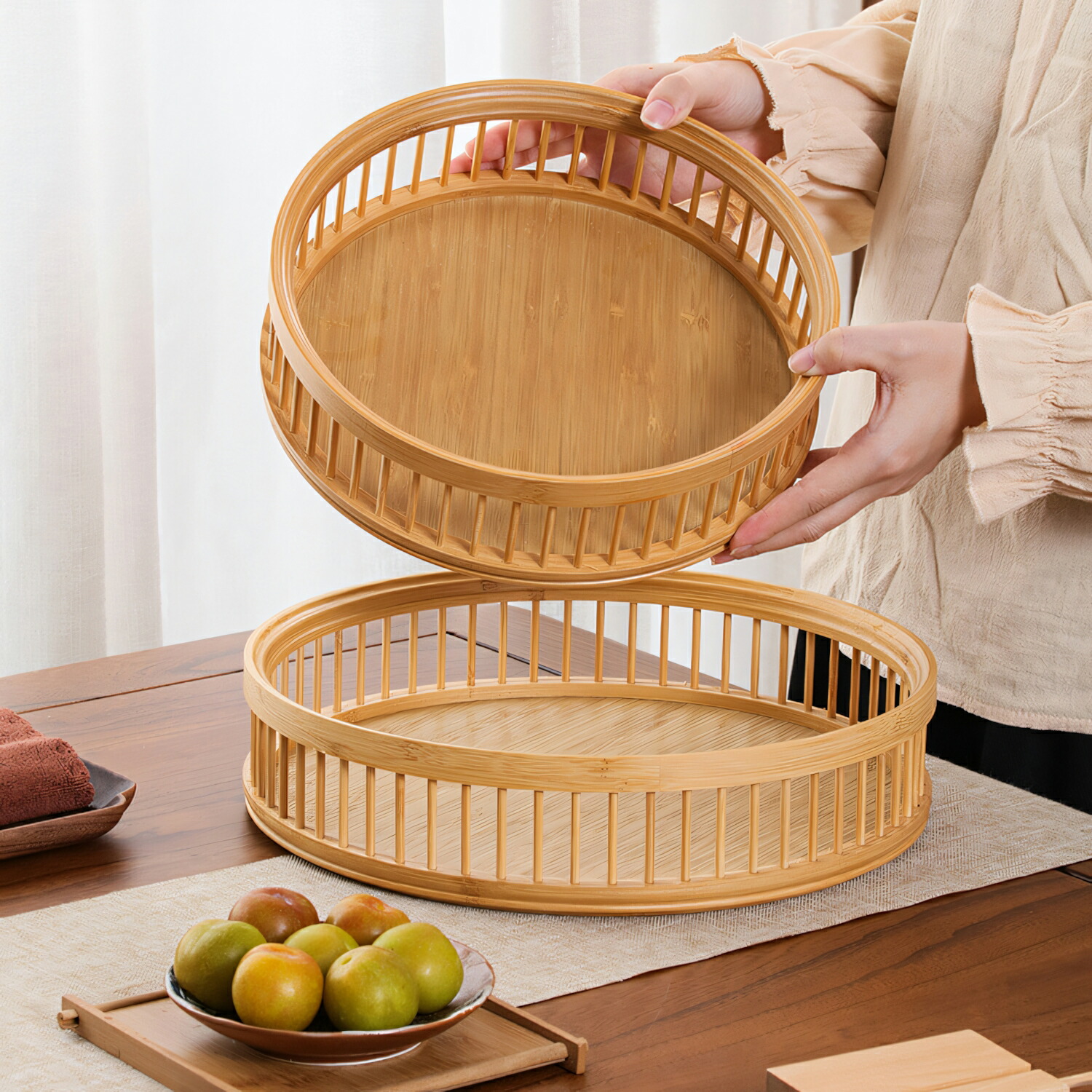 楽天市場】清境Craft 天然竹製 バンブートレー お盆 トレー 丸 皿