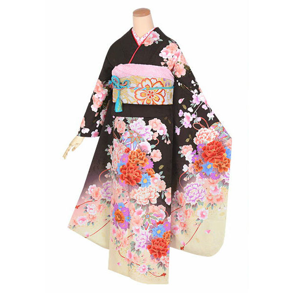 楽天市場】【成人式 振袖 レンタル】RS1652 正絹 濃い茶 彩り花文様