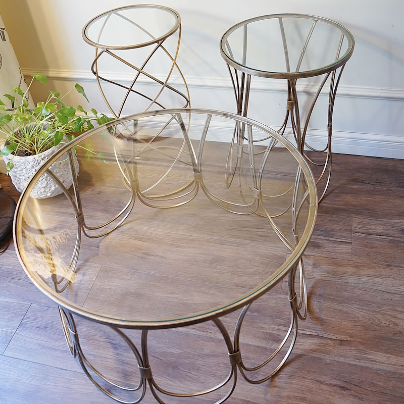 楽天市場】コーヒーテーブル 丸 ガラス アイアン アンティークゴールド