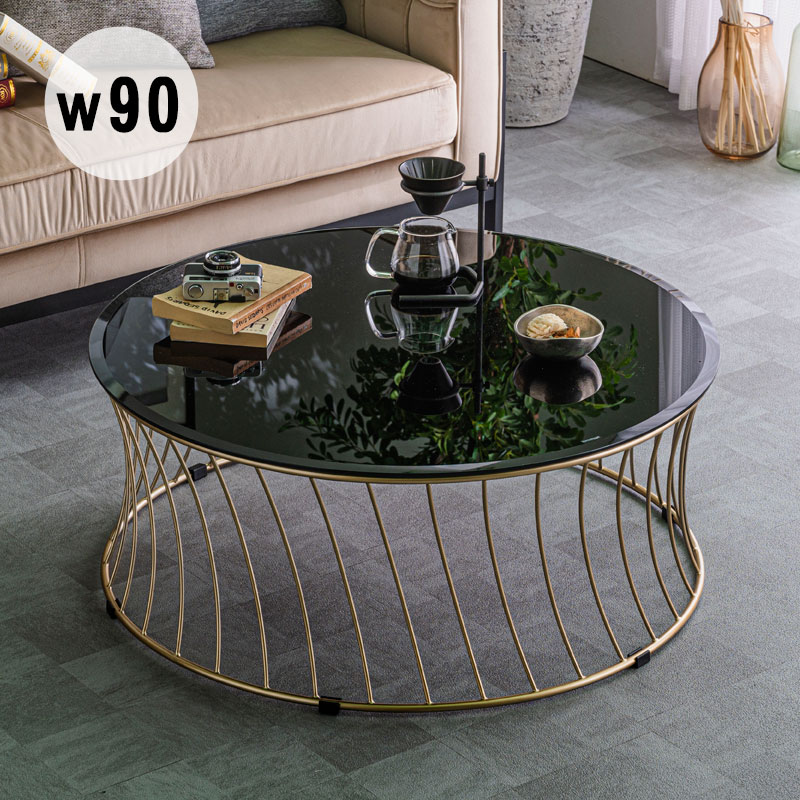 楽天市場】ガラステーブル 90センチ リビングテーブル 丸テーブル 円形