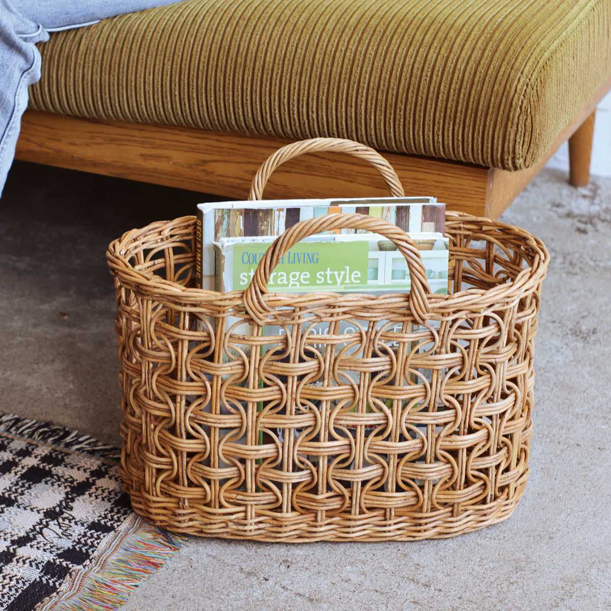 楽天市場】かご アラログ ループ編み ハンドル バスケット 幅40cm