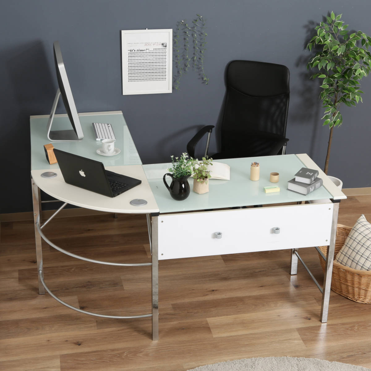 楽天市場】ワークデスク L字デスク 幅156cm パソコンデスク ガラス天板