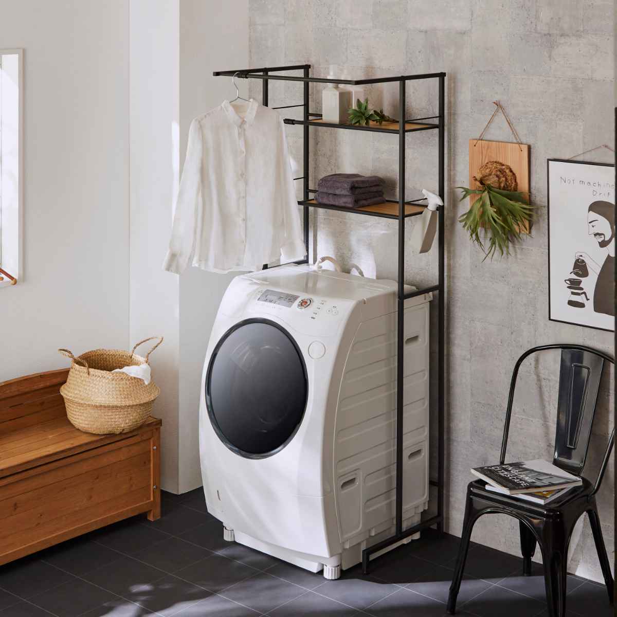 楽天市場】ランドリーラック 洗濯機ラック ハンガーバー付き （ 伸縮