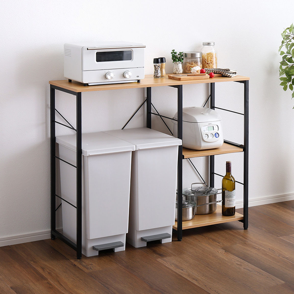 楽天市場】キッチンカウンター 幅100cm スライド棚 高耐荷重 ゴミ箱上