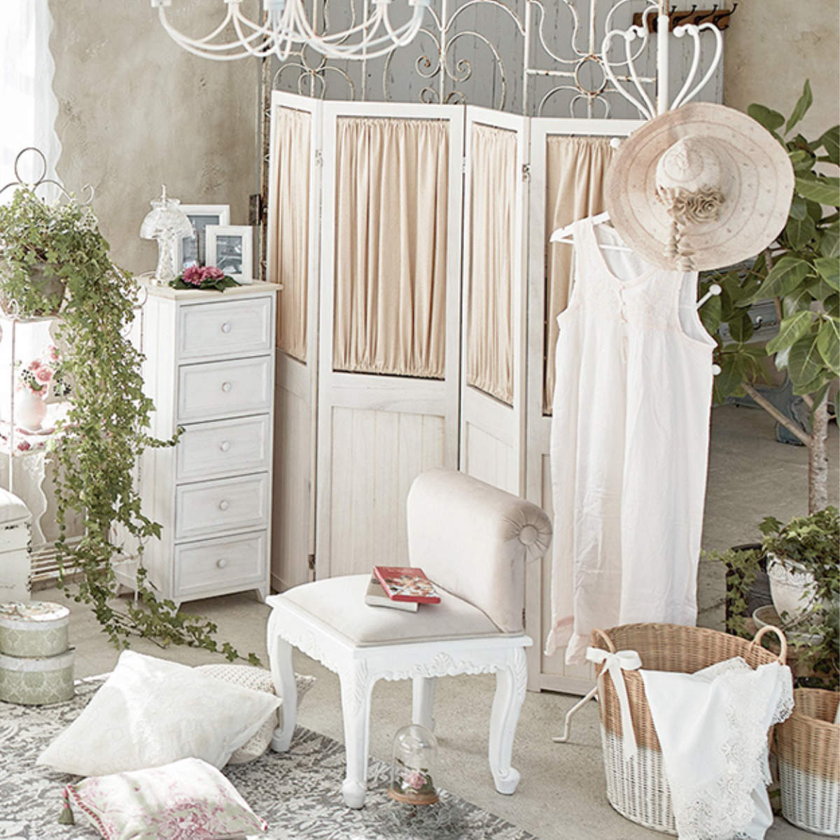 楽天市場】パーテーション 4連 衝立 カーテン付 天然木 フレンチ