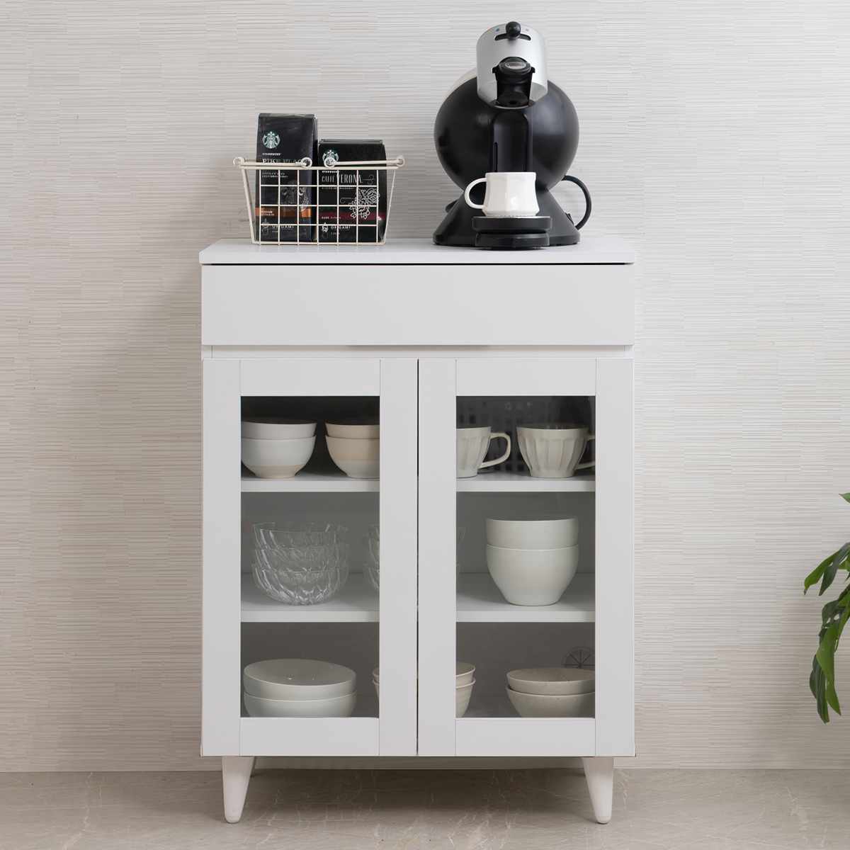 楽天市場】キッチンカウンター 幅60cm ガラス扉 ミニカップボード