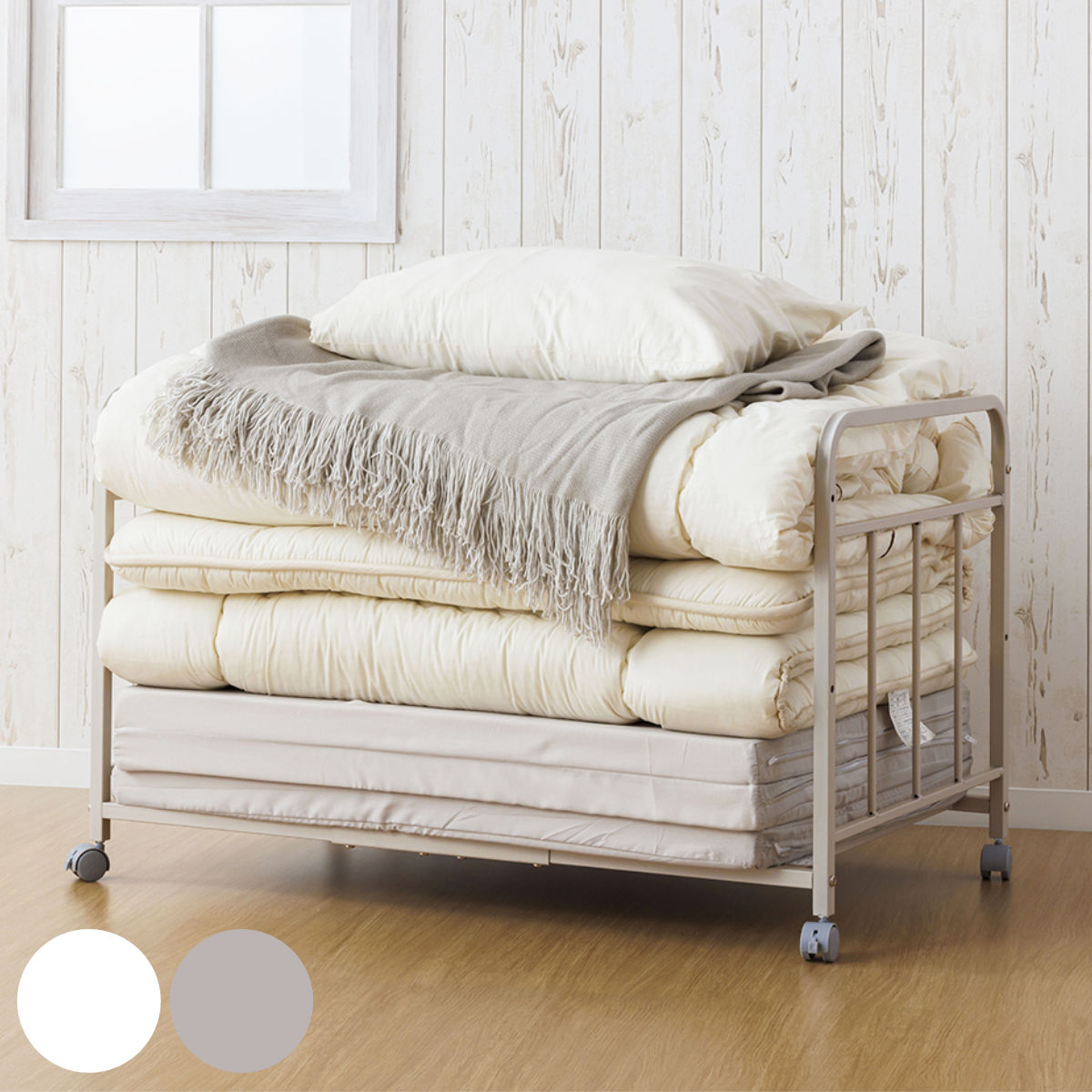 楽天市場】布団収納ラック1段 幅103.5×奥行65.5×高さ63cm キャスター