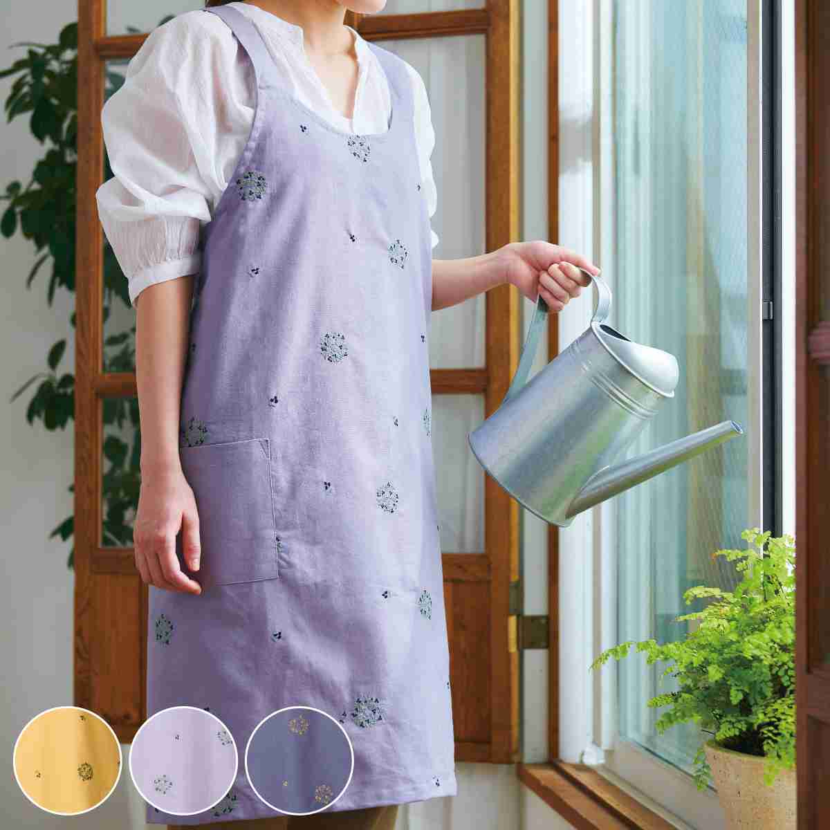 楽天市場】エプロン 綿100％ 花柄 刺繍 ポケット付き （ ナチュラル
