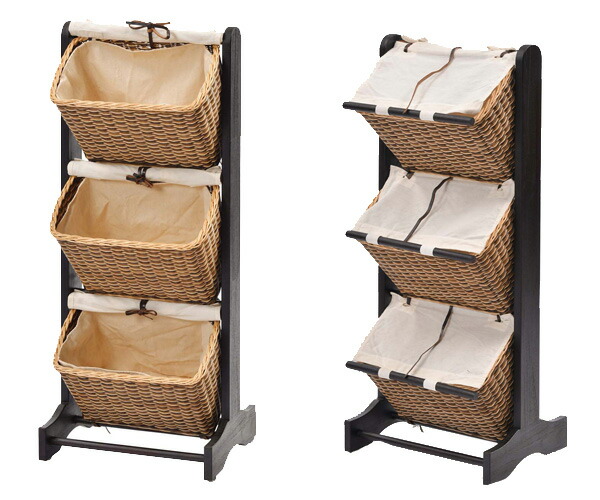 楽天市場】籐 バスケットラック 3段 木製フレーム ラタン家具 幅40cm