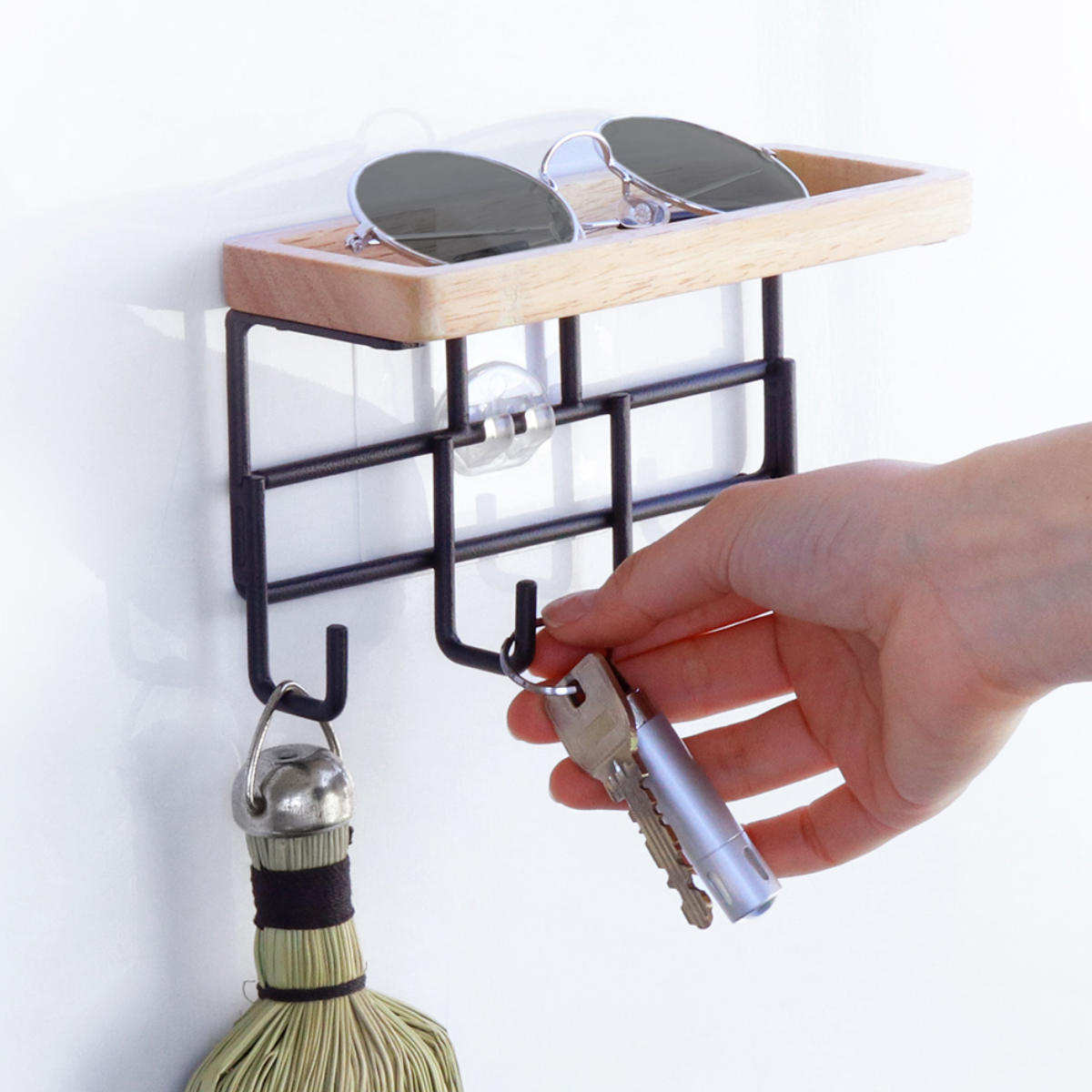 楽天市場】キーフック グルヴィ 4連フック＆トレー 木製 （ 吸着 粘着