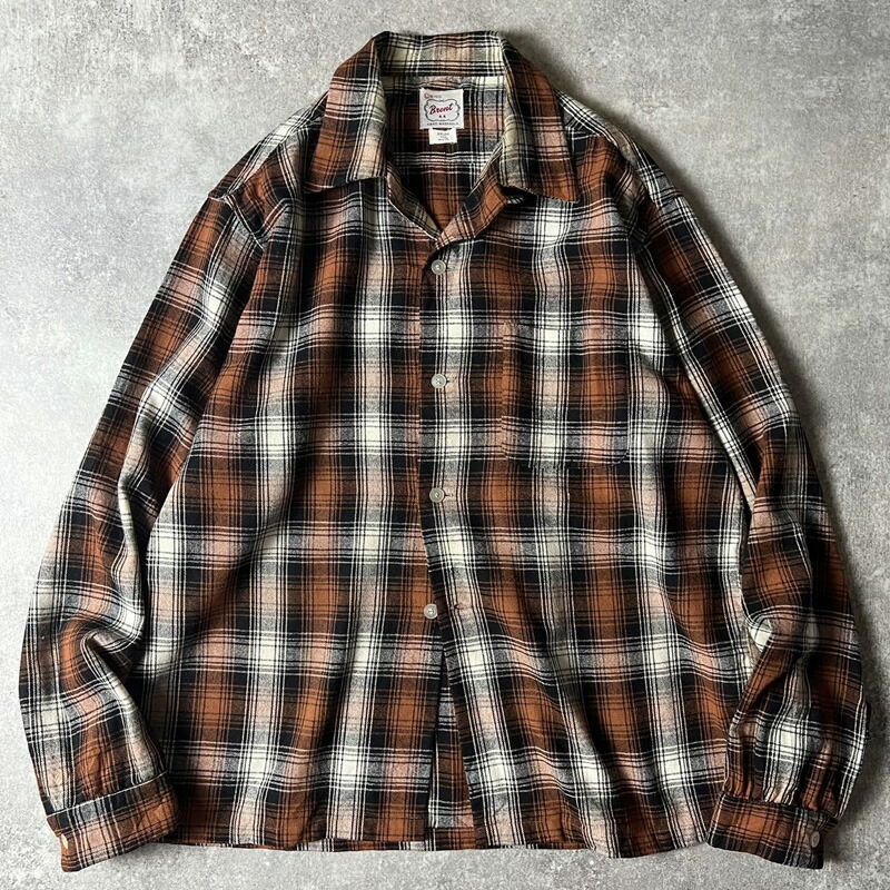 楽天市場】50s 60s Brent チェック ウール 長袖 オープンカラー シャツ