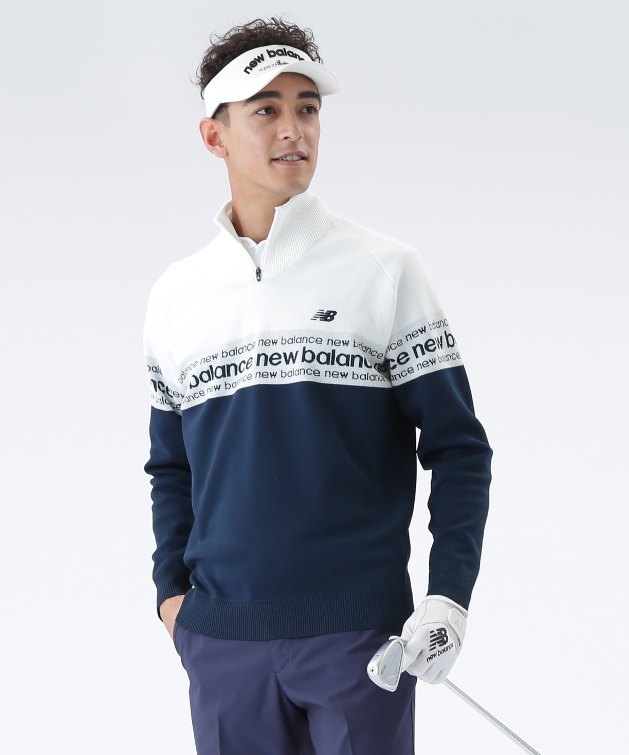 New Balance Golf｜ロゴライン 軽量 ハーフジップ スタンド ニット