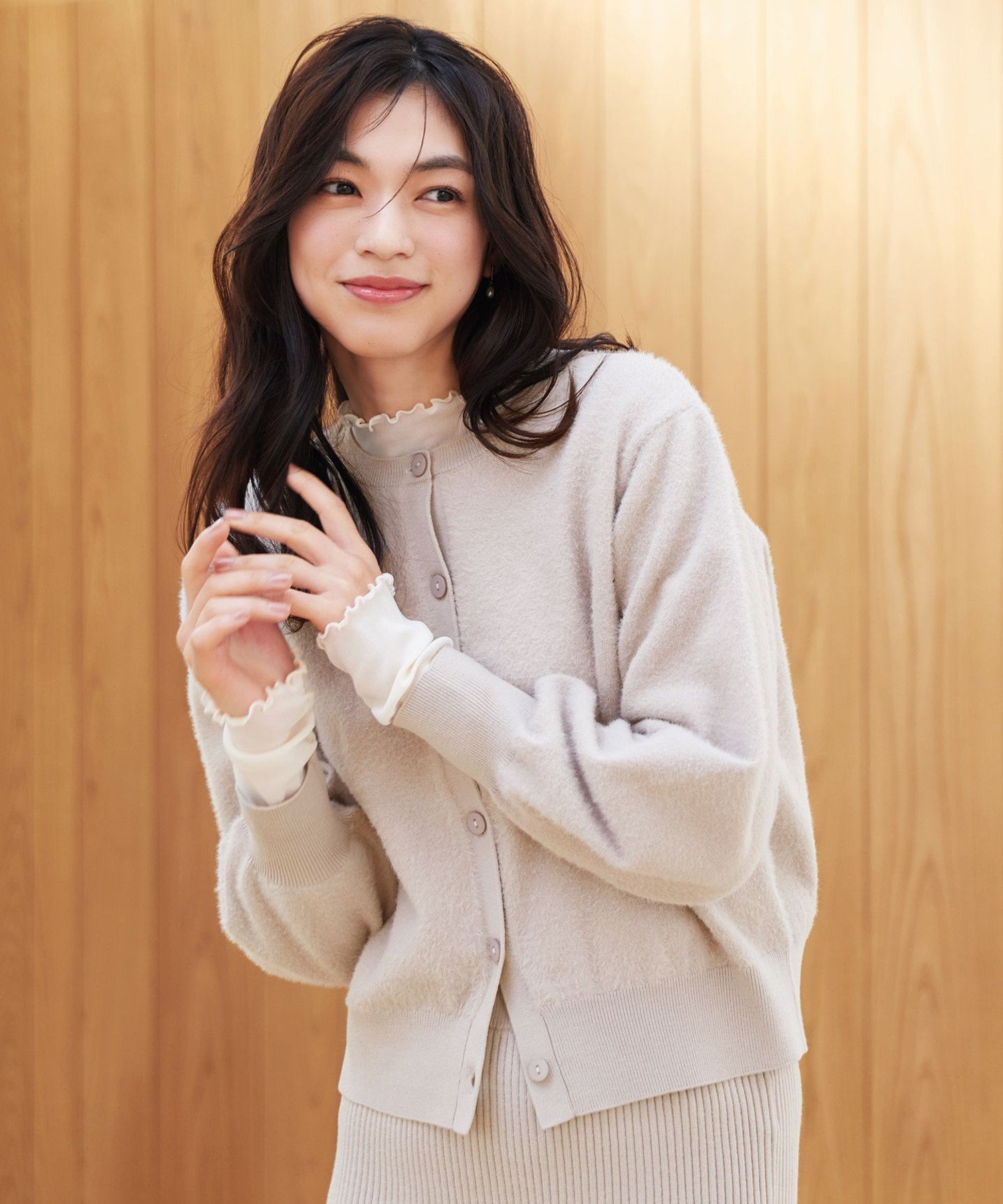 ANY｜フェザーカーディガン×ニットスカートセットアップ | Rakuten