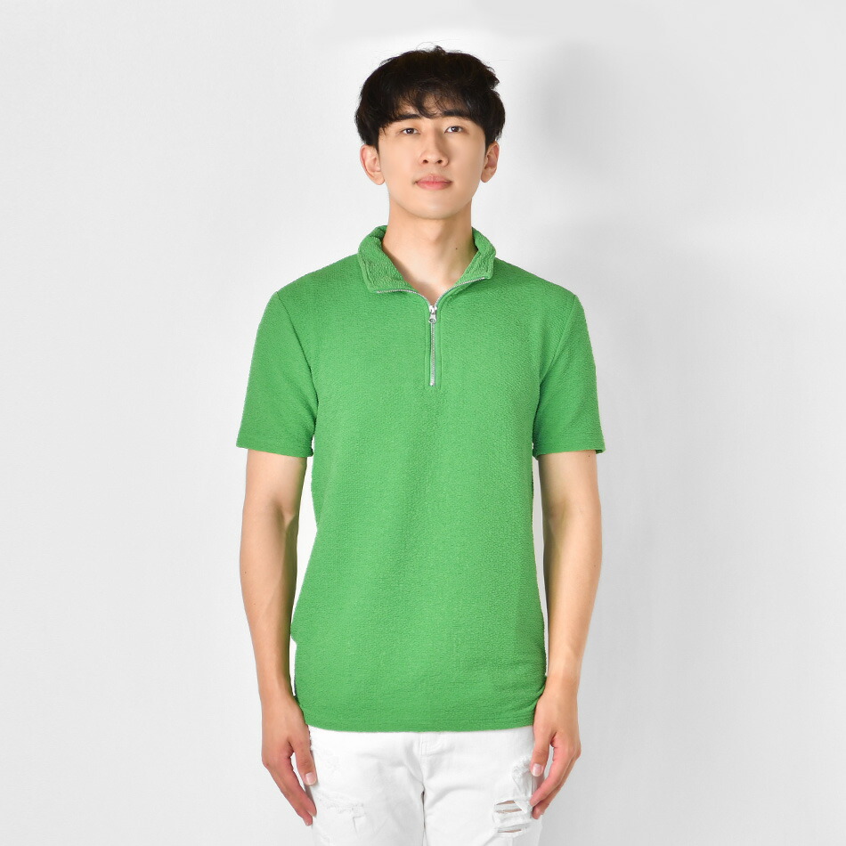 楽天市場】ポロシャツ メンズ 無地 半袖 ZIP 衿ワイヤー入り 総柄