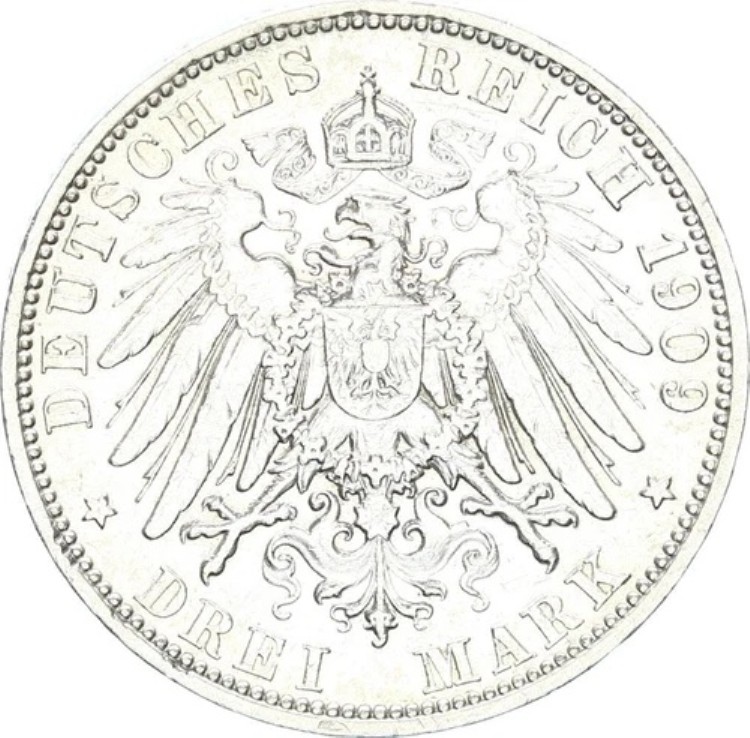 楽天市場】プロイセン ヴィルヘルム2世 3 マーク 1909 A 銀 ss-vz J