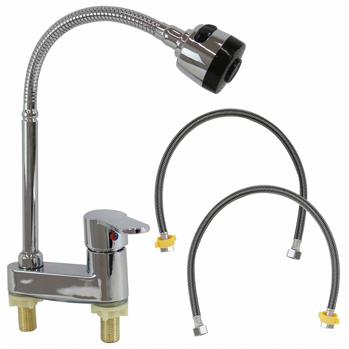 楽天市場】シャワー式 蛇口 洗面台 シングルレバー ツーホール式 混合