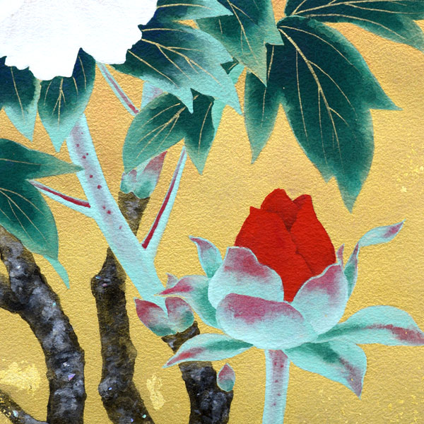 真作/金子薫園/書/布袋屋掛軸HE-715 真作/山田秋坪/牡丹画賛/金泥/絹