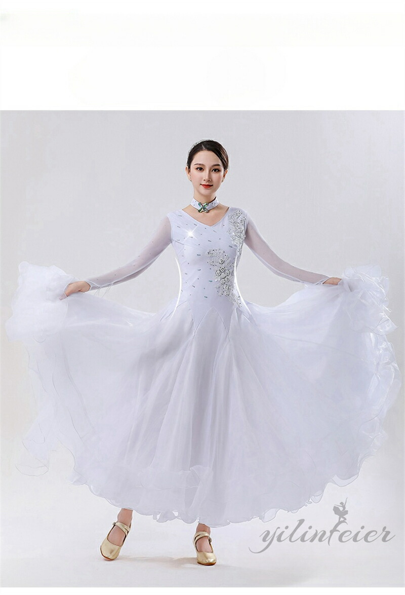 楽天市場】社交ダンス ドレス 高級 フロント付き 長袖 豪華 お花ビーズ